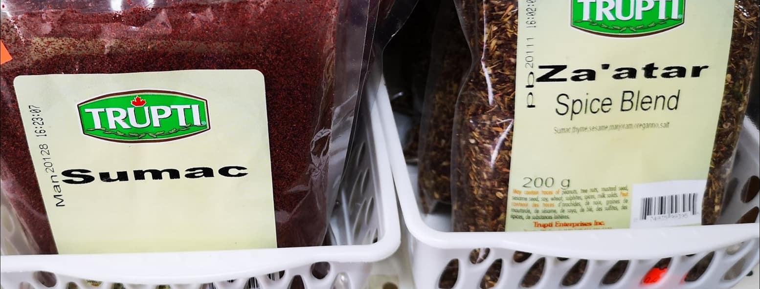 Sumac and Za'atar spice blend packages from Trupti brand